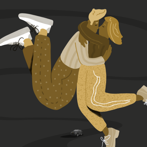 Ilustração de um casal se abraçando.